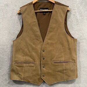Wilsons The Leather Experts Mens Tan Brown Snap Vest Large Western Leather 90s